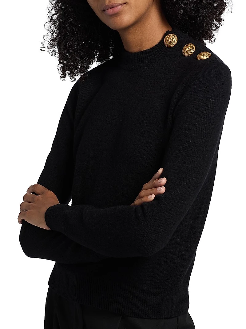 Button-Shoulder Cashmere-Wool Sweater