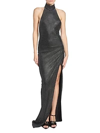 Strass-Embellished Halterneck Gown