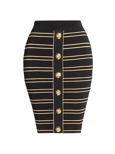 Piping-Knit Knee-Length Skirt