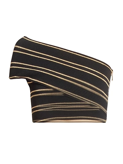 One-Shoulder Piping-Knit Crop Top