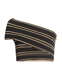 One-Shoulder Piping-Knit Crop Top