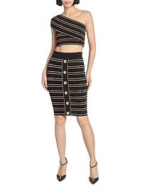 One-Shoulder Piping-Knit Crop Top