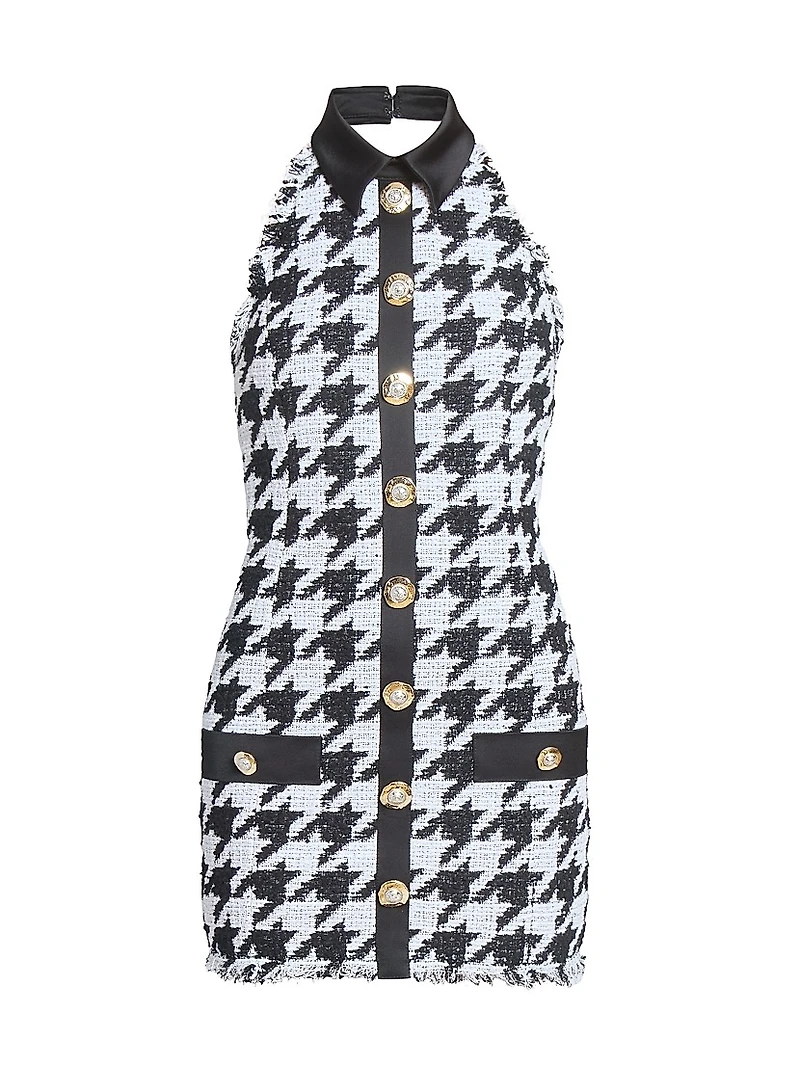 Houndstooth Halterneck Tweed Minidress