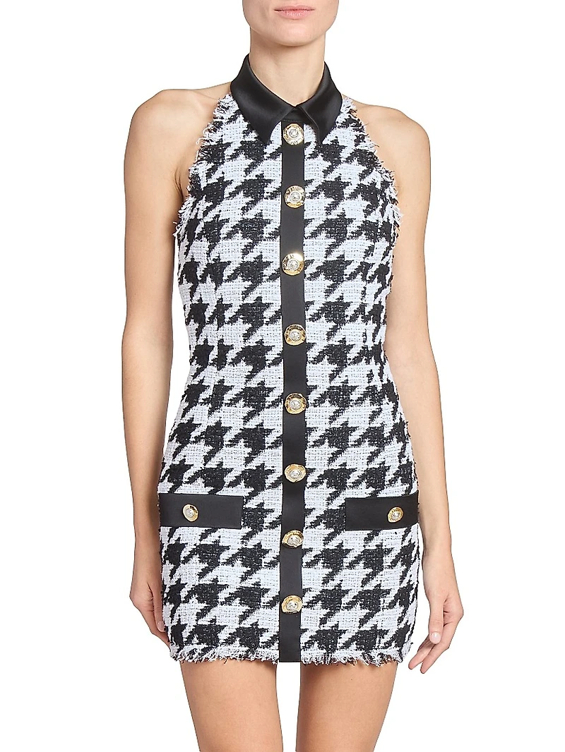 Houndstooth Halterneck Tweed Minidress