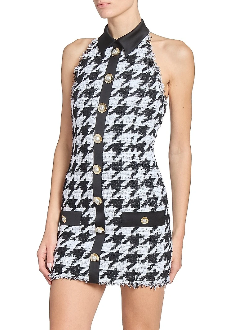 Houndstooth Halterneck Tweed Minidress