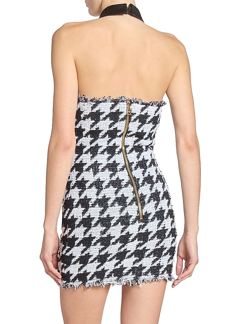 Houndstooth Halterneck Tweed Minidress