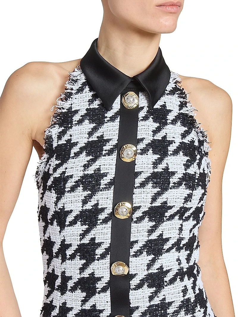 Houndstooth Halterneck Tweed Minidress