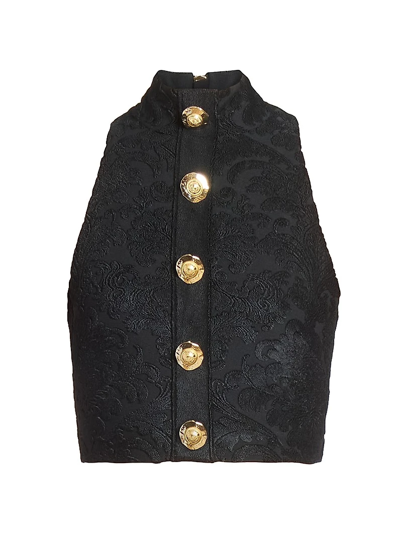 Buttoned Bouclette Baroque Crop Top