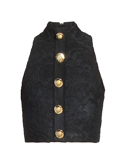 Buttoned Bouclette Baroque Crop Top