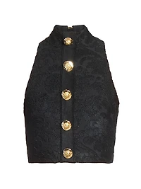 Buttoned Bouclette Baroque Crop Top