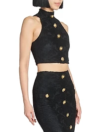 Buttoned Bouclette Baroque Crop Top