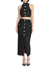 Buttoned Bouclette Baroque Crop Top
