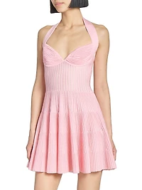Pleated Knit Halterneck Fit & Flare Minidress