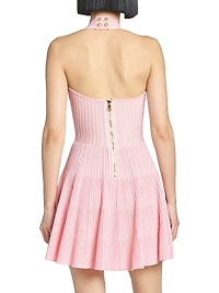 Pleated Knit Halterneck Fit & Flare Minidress