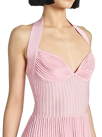 Pleated Knit Halterneck Fit & Flare Minidress