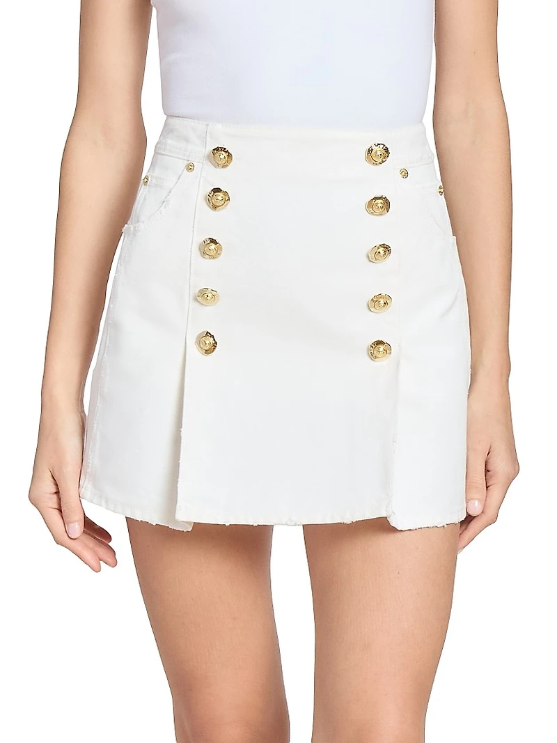 Button-Detailed Denim Miniskirt
