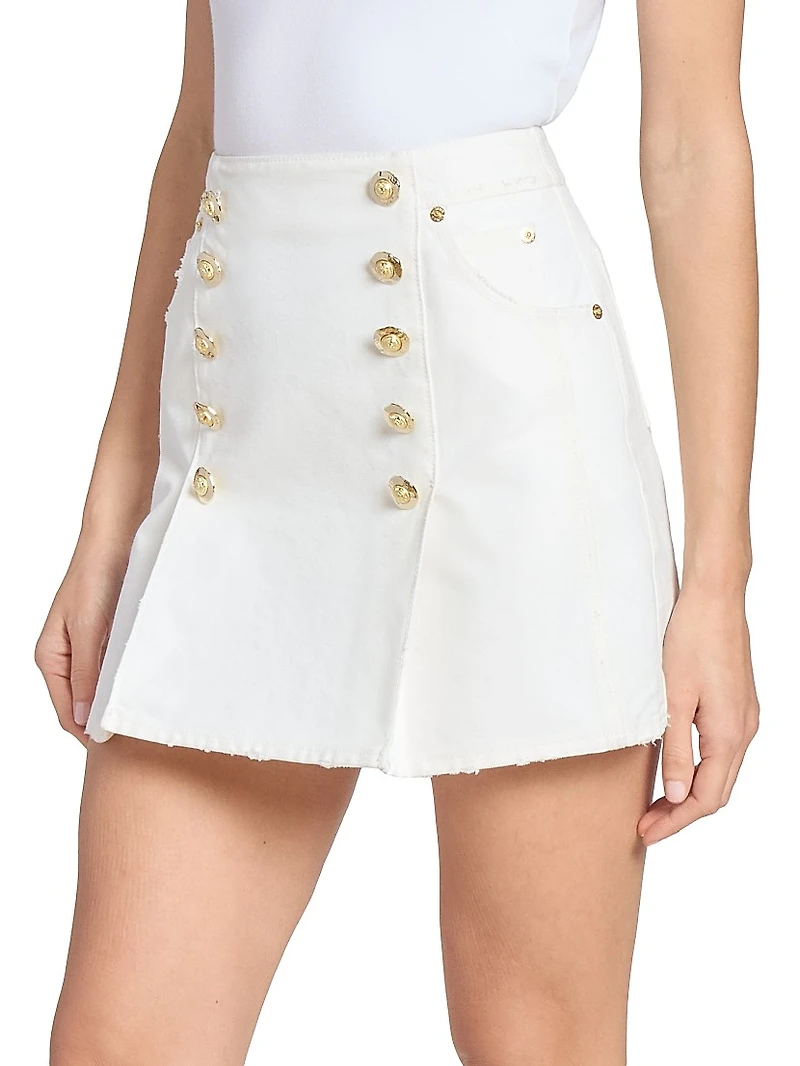 Button-Detailed Denim Miniskirt