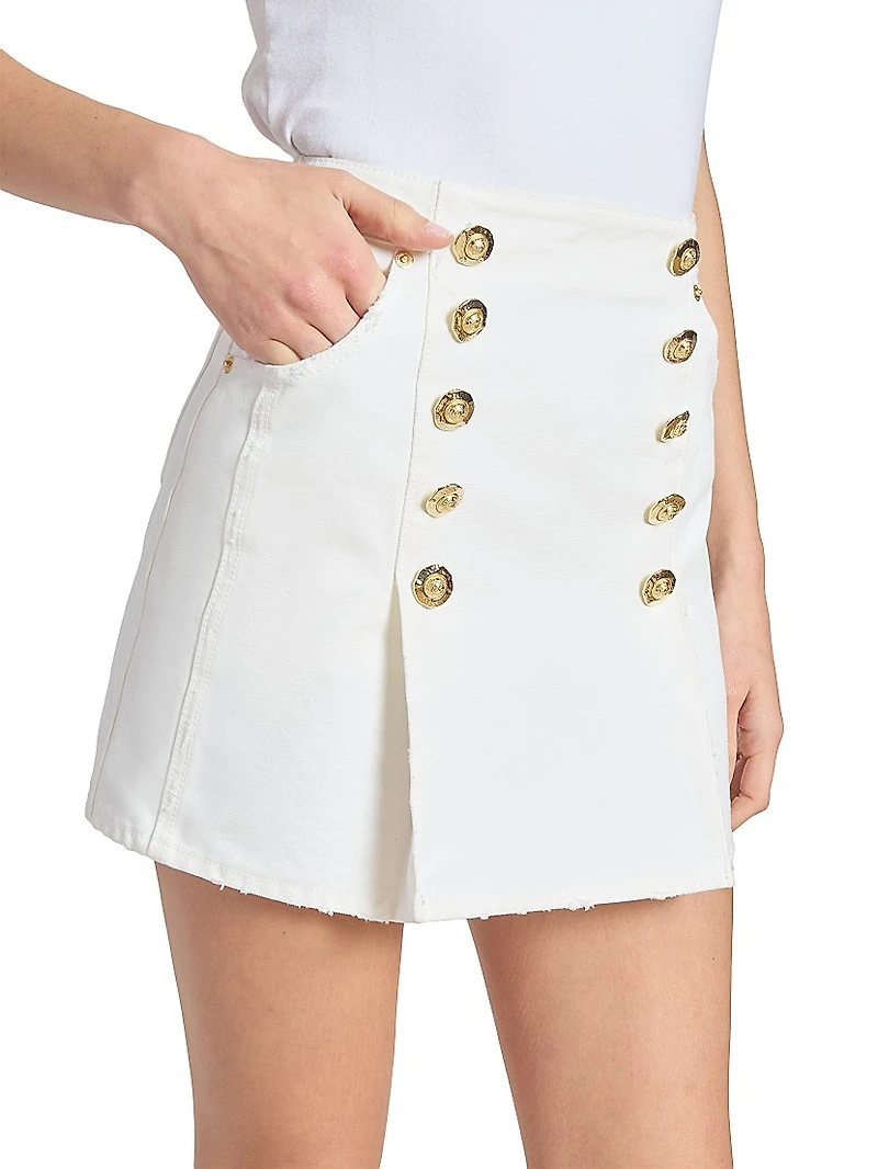 Button-Detailed Denim Miniskirt