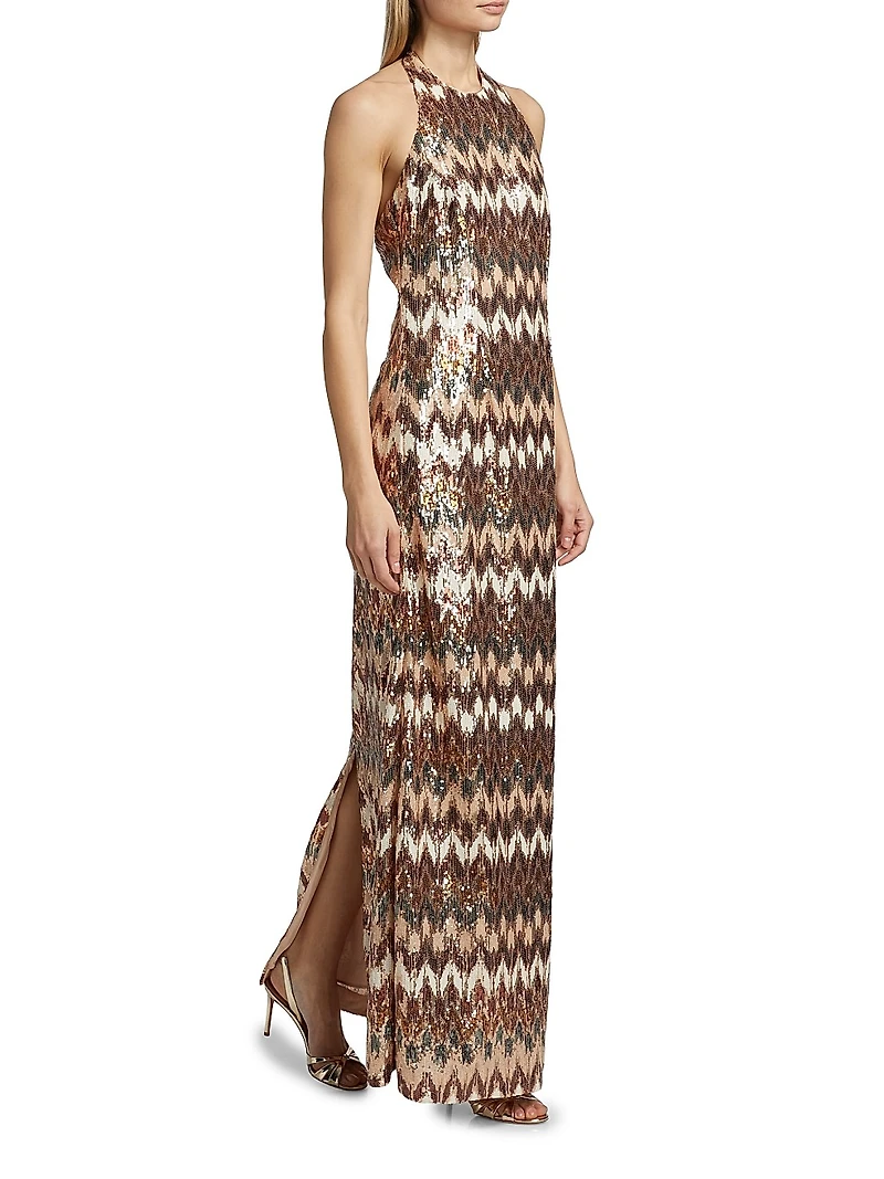 Lester Sequined Halterneck Gown