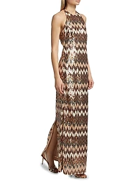 Lester Sequined Halterneck Gown