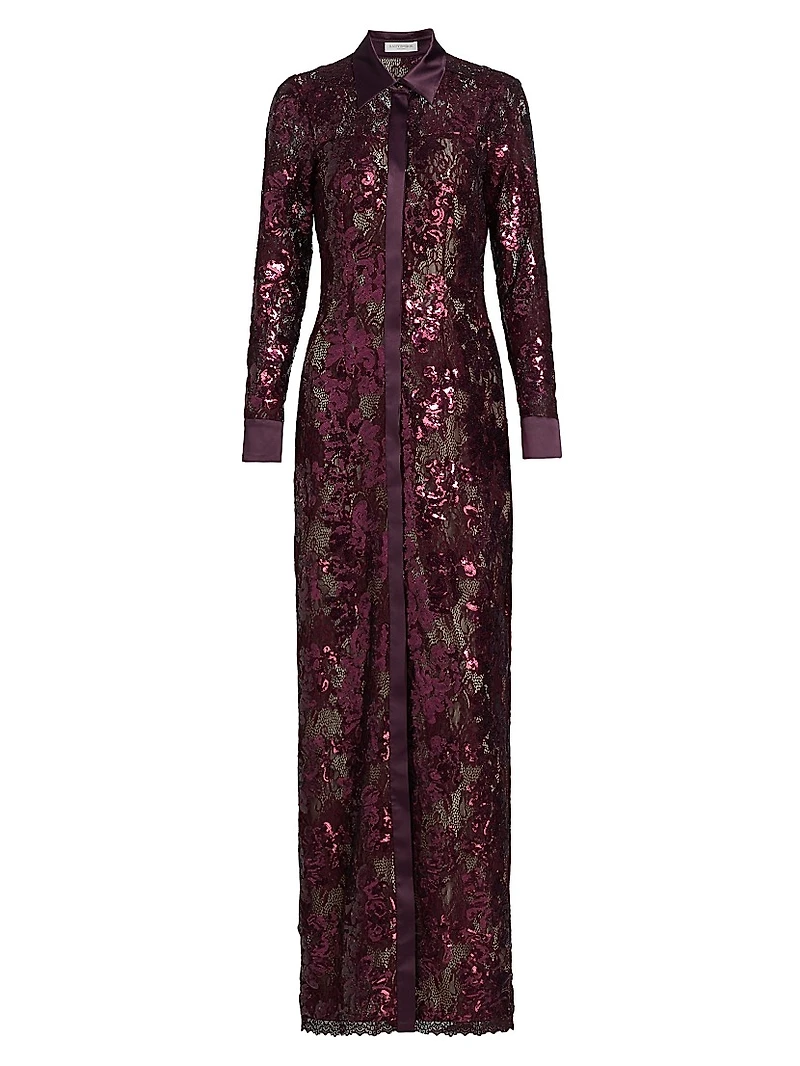 Venia Lace Sequined Shirt Gown