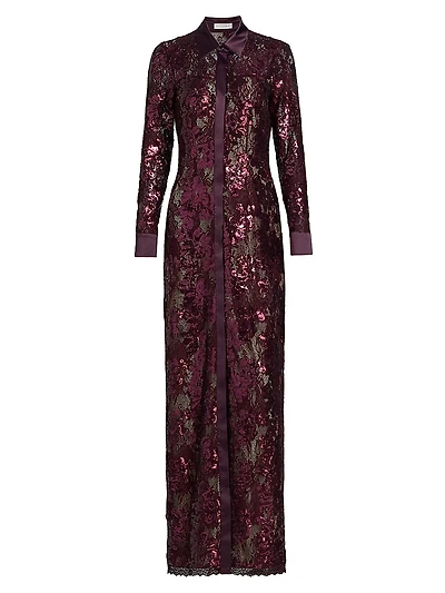 Venia Lace Sequined Shirt Gown