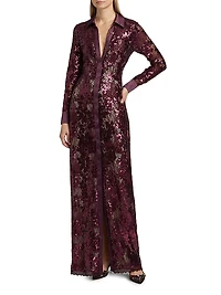 Venia Lace Sequined Shirt Gown