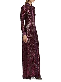 Venia Lace Sequined Shirt Gown