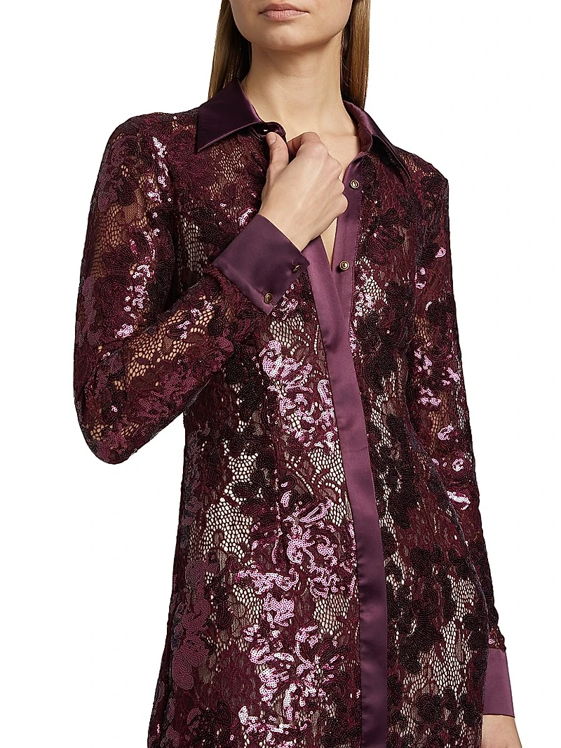 Venia Lace Sequined Shirt Gown