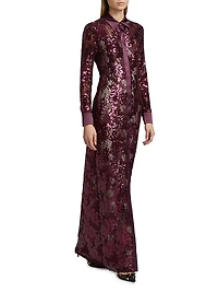 Venia Lace Sequined Shirt Gown
