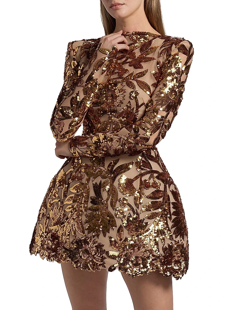 Aurelia Floral-Sequined Minidress