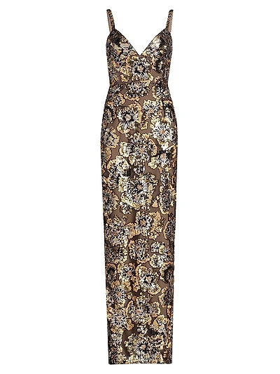 Allegra Sequined Sleeveless V-Neck Gown