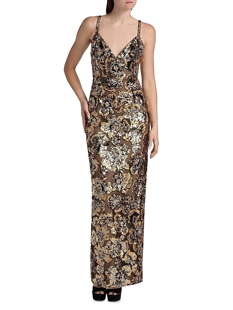Allegra Sequined Sleeveless V-Neck Gown