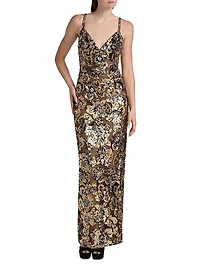 Allegra Sequined Sleeveless V-Neck Gown