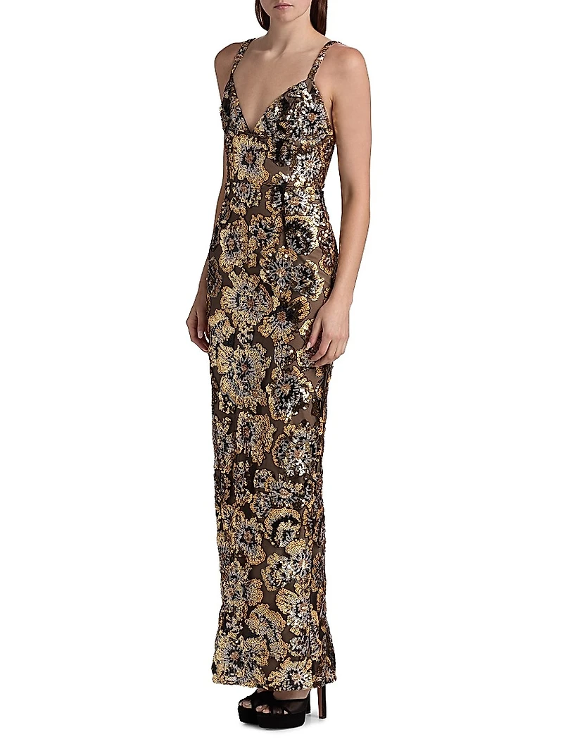 Allegra Sequined Sleeveless V-Neck Gown