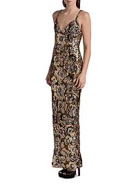 Allegra Sequined Sleeveless V-Neck Gown
