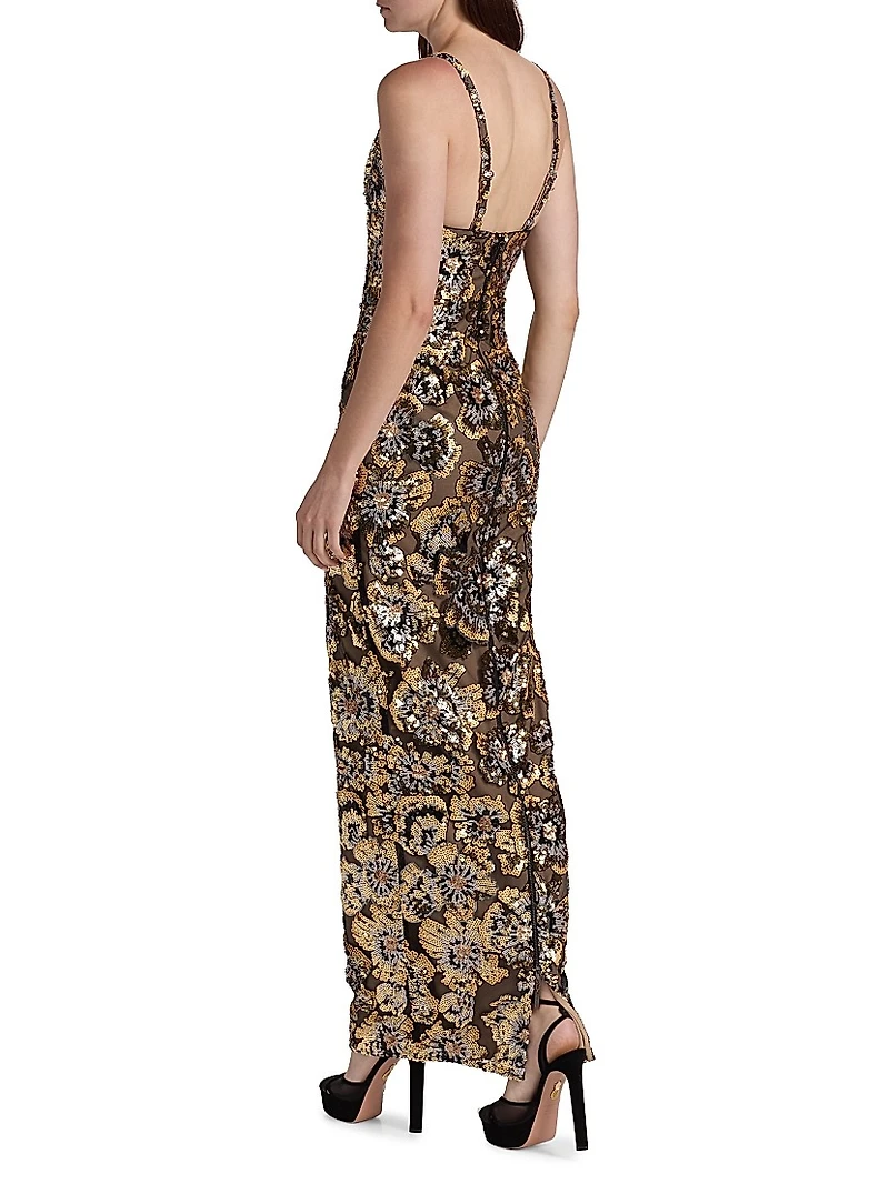 Allegra Sequined Sleeveless V-Neck Gown