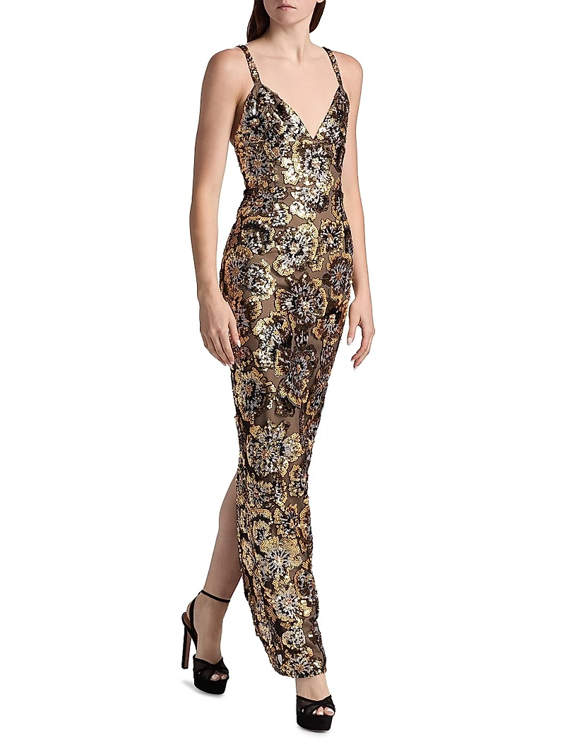 Allegra Sequined Sleeveless V-Neck Gown
