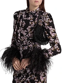 Nadine Floral Feather-Cuff Minidress