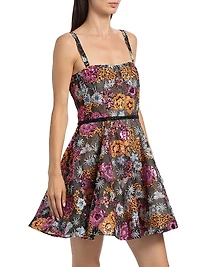 Mademoiselle Floral Embellished Fit & Flare Minidress