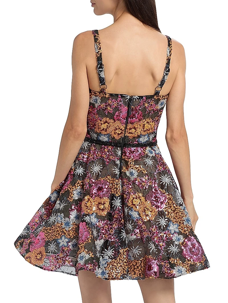 Mademoiselle Floral Embellished Fit & Flare Minidress