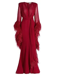 Geisha V-Neck Feather Gown