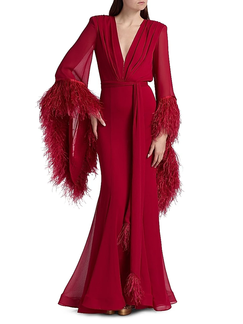 Geisha V-Neck Feather Gown