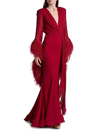 Geisha V-Neck Feather Gown