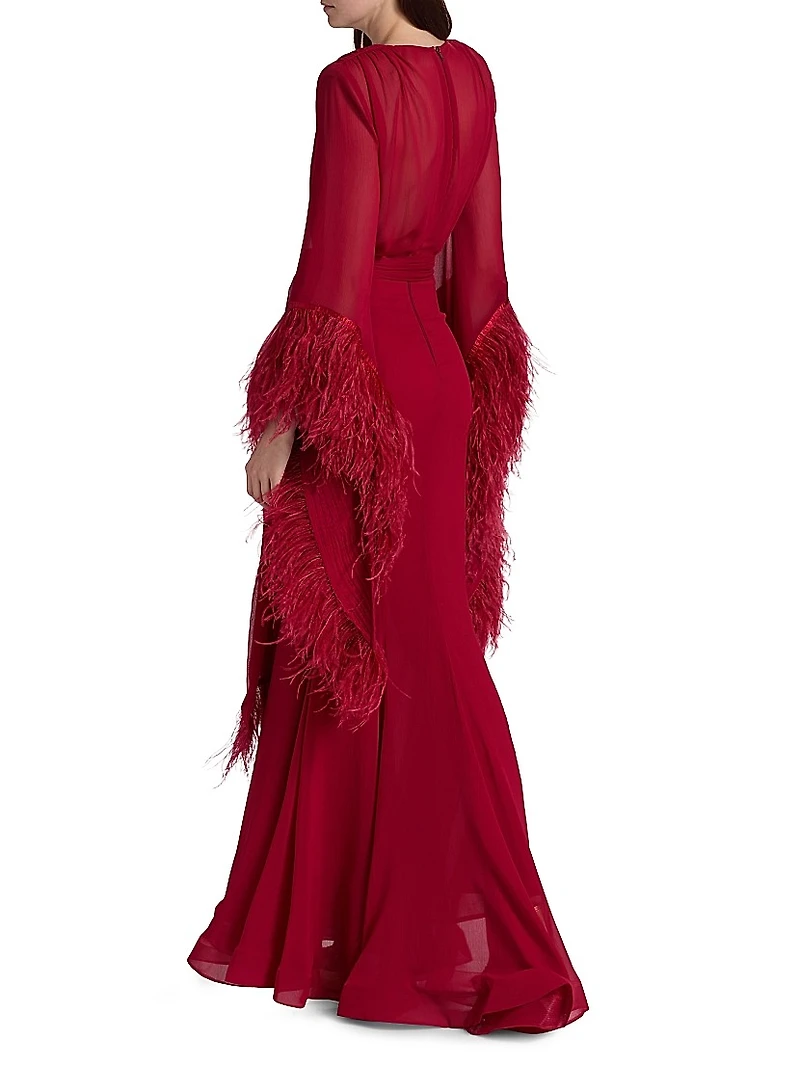 Geisha V-Neck Feather Gown