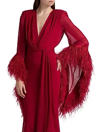 Geisha V-Neck Feather Gown