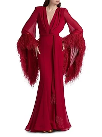 Geisha V-Neck Feather Gown