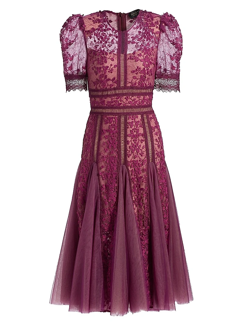 Megan Lace & Tulle Midi-Dress