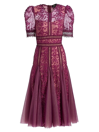 Megan Lace & Tulle Midi-Dress