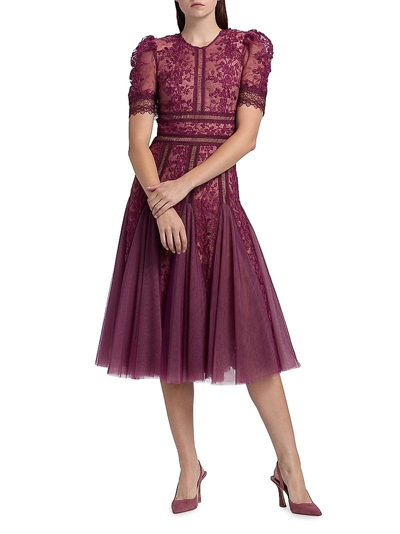 Megan Lace & Tulle Midi-Dress